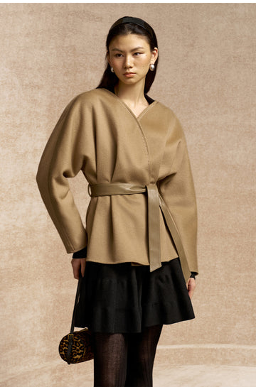 Ranranyun Fitted Flared Wool Jacket in Frosted Apricot Camel - view 3