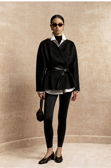Ranranyun Fitted Flared Wool Jacket in Ink Black - view 1