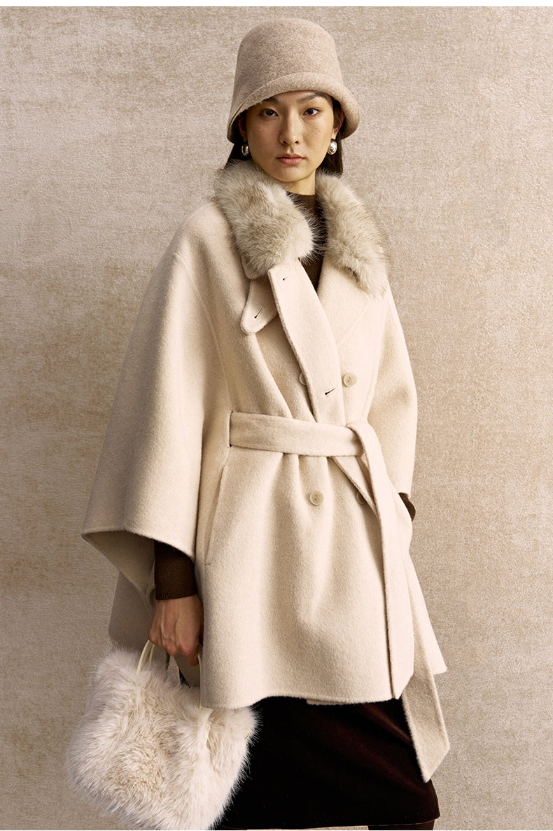 Dongbo Detachable Collar Wool-Blend Cape in Natural Ecru - view 4