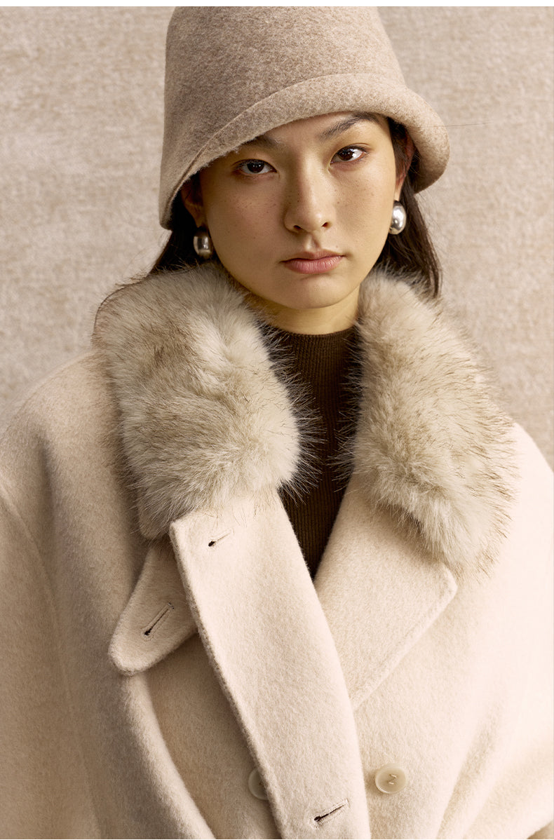 Dongbo Detachable Collar Wool-Blend Cape in Natural Ecru - view 5