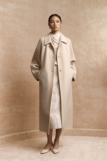 Hexiangyue Sculpted Wool Blend Coat in Natural Ecru - view 1 - Natural Ecru