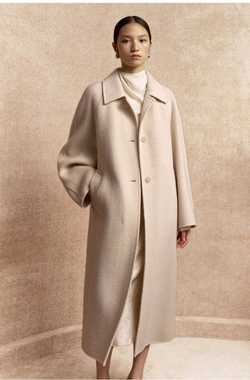 Hexiangyue Sculpted Wool Blend Coat in Natural Ecru - view 2 - Natural Ecru