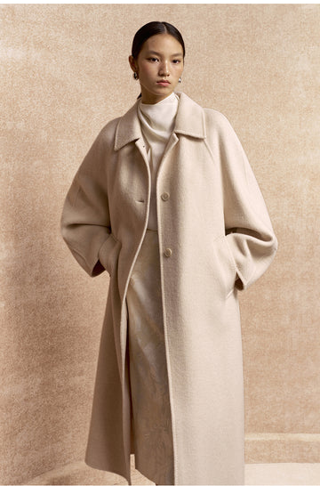 Hexiangyue Sculpted Wool Blend Coat in Natural Ecru - view 3 - Natural Ecru