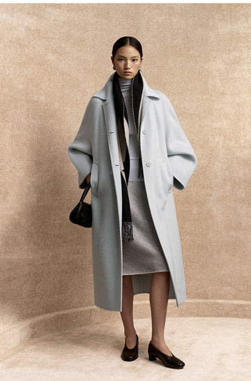Hexiangyue Sculpted Wool Blend Coat in Clear Water Blue - view 1 - Clear Water Blue