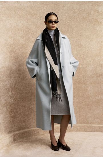 Hexiangyue Sculpted Wool Blend Coat in Clear Water Blue - view 2 - Clear Water Blue
