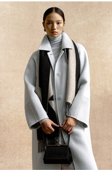 Hexiangyue Sculpted Wool Blend Coat in Clear Water Blue - view 3 - Clear Water Blue