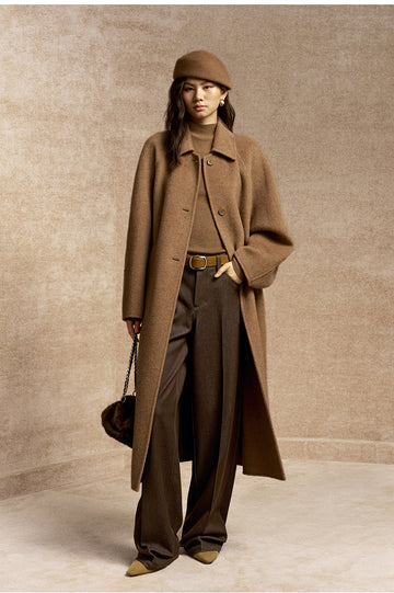 Hexiangyue Sculpted Wool Blend Coat in Warm Sand Camel - view 1 - Warm Sand Camel