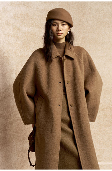 Hexiangyue Sculpted Wool Blend Coat in Warm Sand Camel - view 3 - Warm Sand Camel