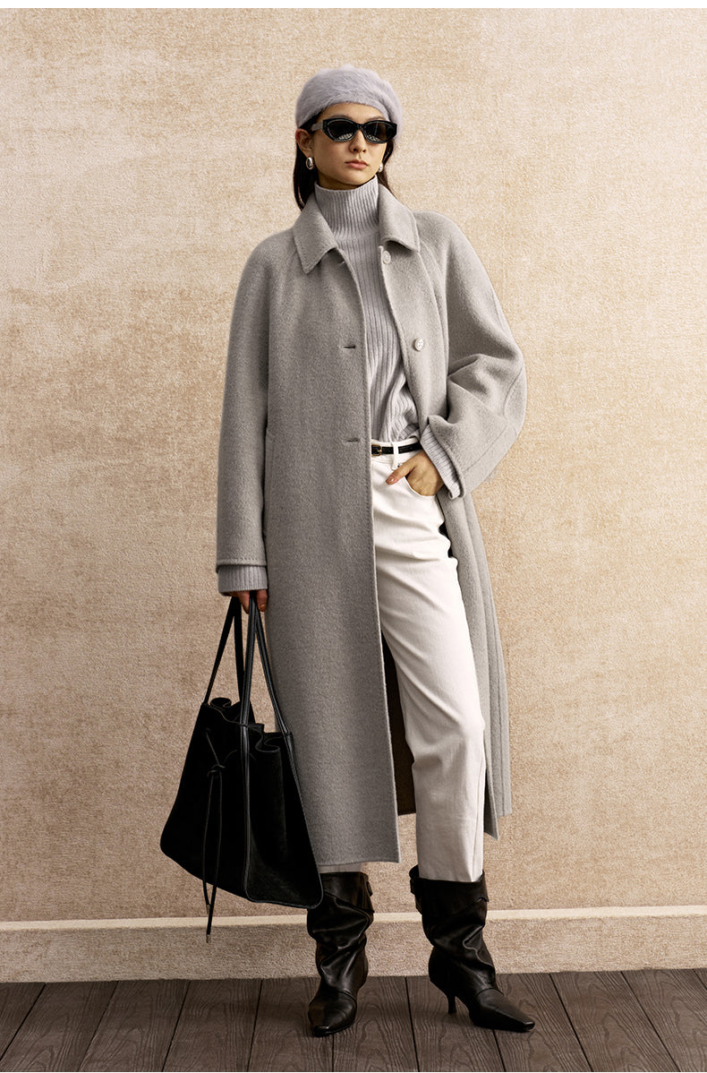 Hexiangyue Sculpted Wool Blend Coat in Light Ink Gray - view 1 - Light Ink Gray