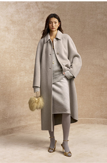 Hexiangyue Sculpted Wool Blend Coat in Light Ink Gray - view 2 - Light Ink Gray
