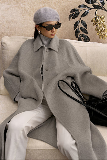Hexiangyue Sculpted Wool Blend Coat in Light Ink Gray - view 4 - Light Ink Gray