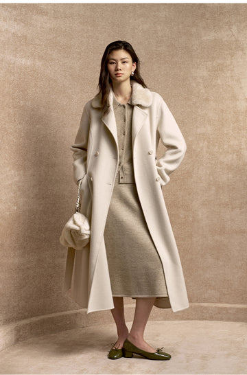 Xunyaocao Detachable Collar Wool Blend Coat in Cloud White - view 2