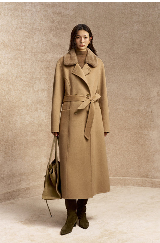 Xunyaocao Detachable Collar Wool Blend Coat in Frosted Apricot Camel - view 1