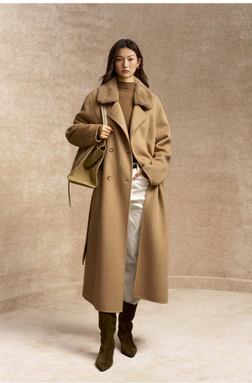 Xunyaocao Detachable Collar Wool Blend Coat in Frosted Apricot Camel - view 2