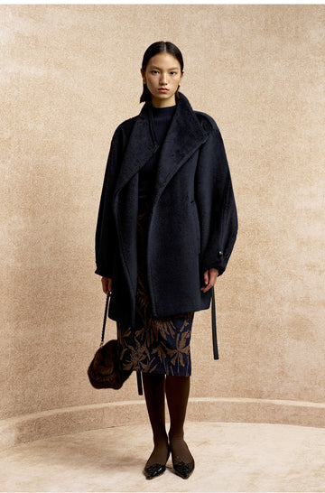 Dongshengsui Belted Alpaca Wool Coat in Deep Sapphire Blue - view 1