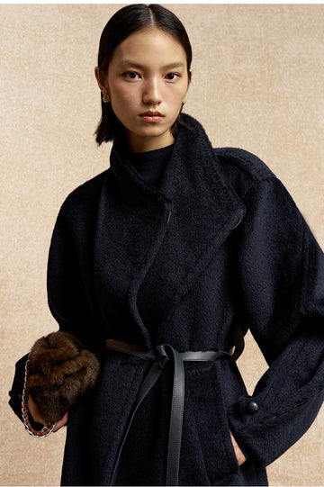 Dongshengsui Belted Alpaca Wool Coat in Deep Sapphire Blue - view 5