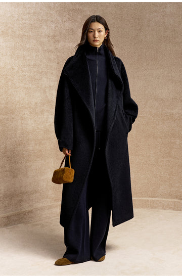 Mu Yun Gui Alpaca Wrap Coat in Deep Sapphire Blue - view 2