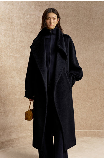 Mu Yun Gui Alpaca Wrap Coat in Deep Sapphire Blue - view 3