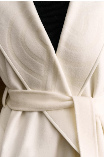 Yushengyan Hooded Wrap Wool Coat in Ivory White - view 3 - Ivory White