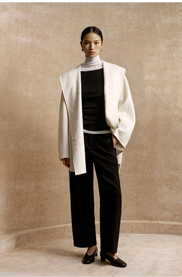 Yushengyan Hooded Wrap Wool Coat in Ivory White - view 4 - Ivory White
