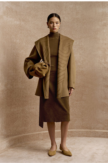 Yushengyan Hooded Wrap Wool Coat in Classic Camel - view 1 - Classic Camel