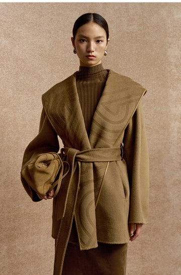 Yushengyan Hooded Wrap Wool Coat in Classic Camel - view 2 - Classic Camel