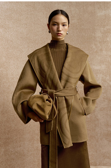Yushengyan Hooded Wrap Wool Coat in Classic Camel - view 3 - Classic Camel