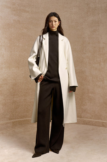 Yao Hua Man Belted Wool Coat in Natural White - view 1
