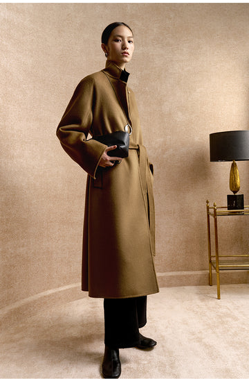 Yao Hua Man Belted Wool Coat in Classic Camel - view 2