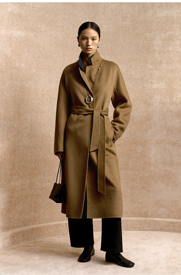 Yao Hua Man Belted Wool Coat in Classic Camel - view 3