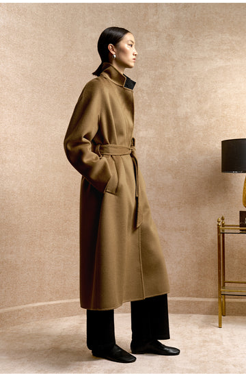 Yao Hua Man Belted Wool Coat in Classic Camel - view 4