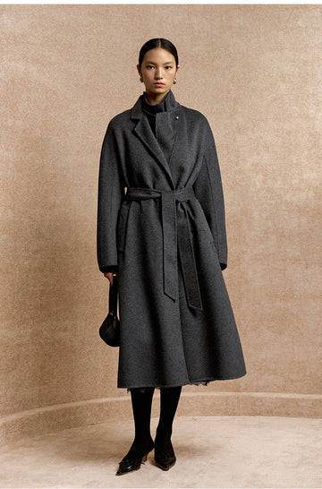 Yao Hua Man Belted Wool Coat in Misty Grey - view 1