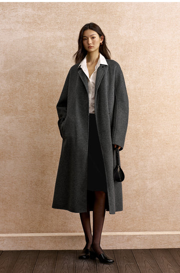 Yao Hua Man Belted Wool Coat in Misty Grey - view 2
