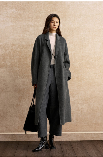 Yao Hua Man Belted Wool Coat in Misty Grey - view 3