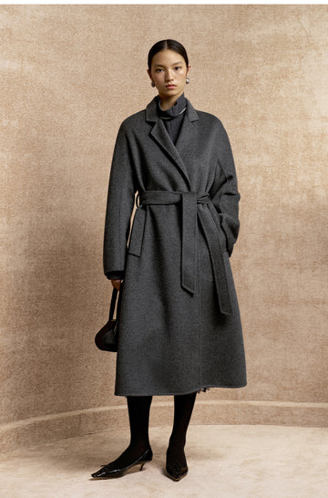 Yao Hua Man Belted Wool Coat in Misty Grey - view 4