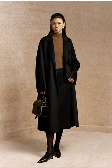 Yao Hua Man Belted Wool Coat in Ink Black - view 1