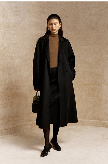 Yao Hua Man Belted Wool Coat in Ink Black - view 2