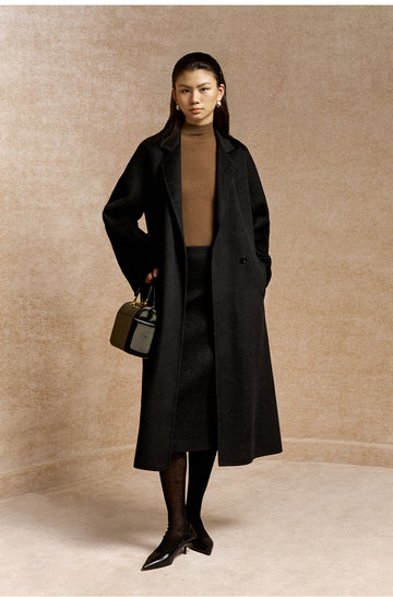Yao Hua Man Belted Wool Coat in Ink Black - view 3