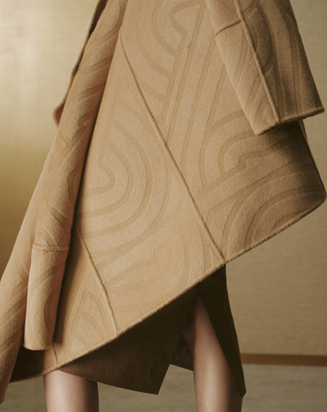 Ting Feng Yu coat in Frosted Apricot Camel - Textured inner facing