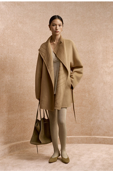 Ting Feng Yu Convertible Collar Coat in Frosted Apricot Camel - view 2