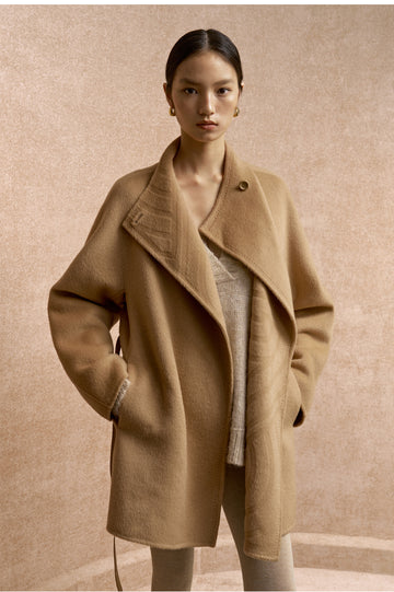 Ting Feng Yu Convertible Collar Coat in Frosted Apricot Camel - view 3