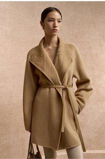 Ting Feng Yu Convertible Collar Coat in Frosted Apricot Camel - view 4