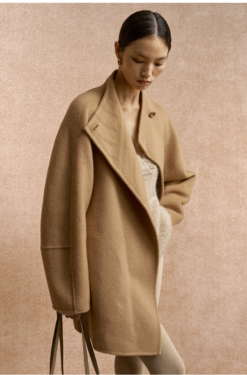 Ting Feng Yu Convertible Collar Coat in Frosted Apricot Camel - view 5