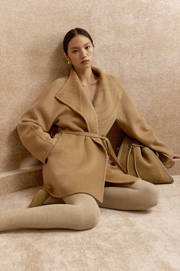 Ting Feng Yu Convertible Collar Coat in Frosted Apricot Camel - view 6