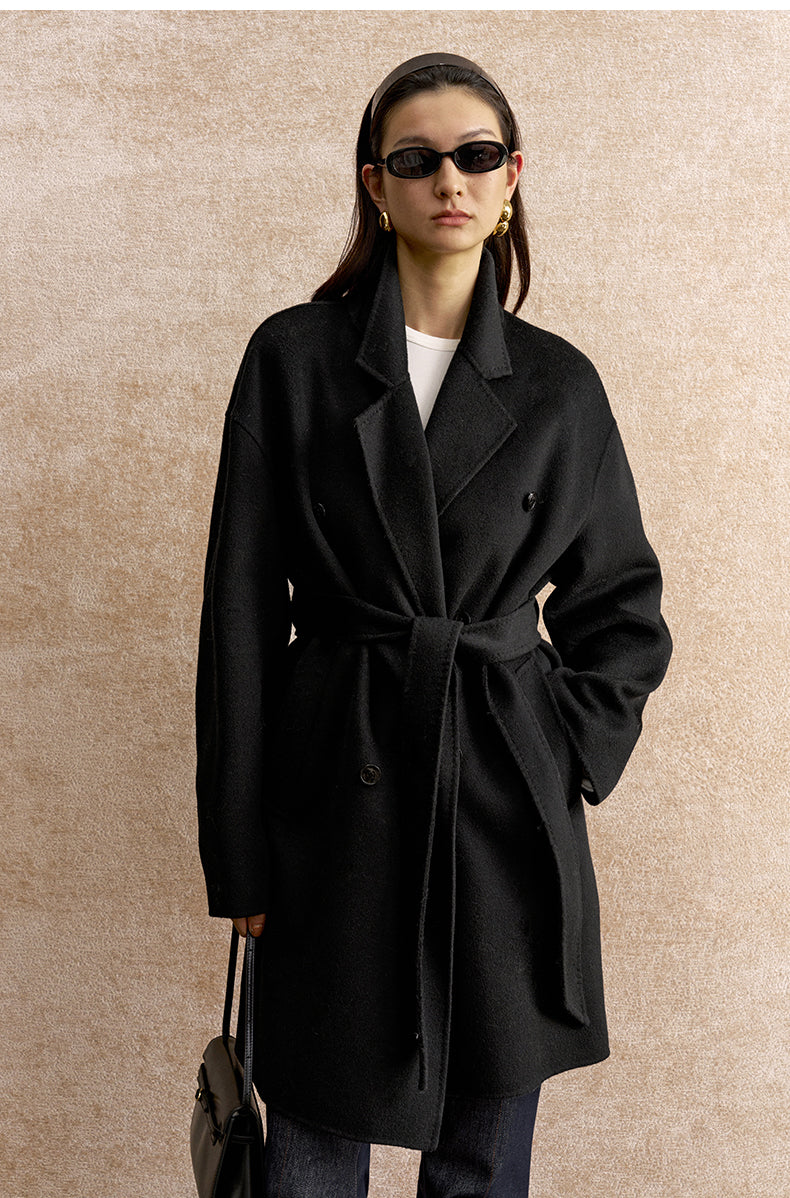 Xi Chuang Zhu Belted Wool Coat - Ink Black