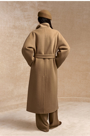 Wangminghe Wool Silk Yak Belted Coat in Frosted Apricot Camel - view 2