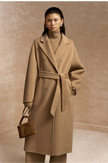 Wangminghe Wool Silk Yak Belted Coat in Frosted Apricot Camel - view 3