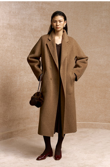 Wangminghe Wool Silk Yak Belted Coat in Warm Sand Camel - view 1
