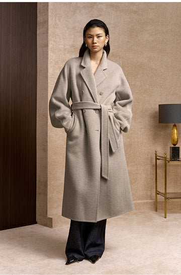 Wangminghe Wool Silk Yak Belted Coat in Light Ink Gray - view 1