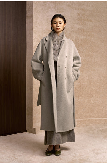 Wangminghe Wool Silk Yak Belted Coat in Light Ink Gray - view 2